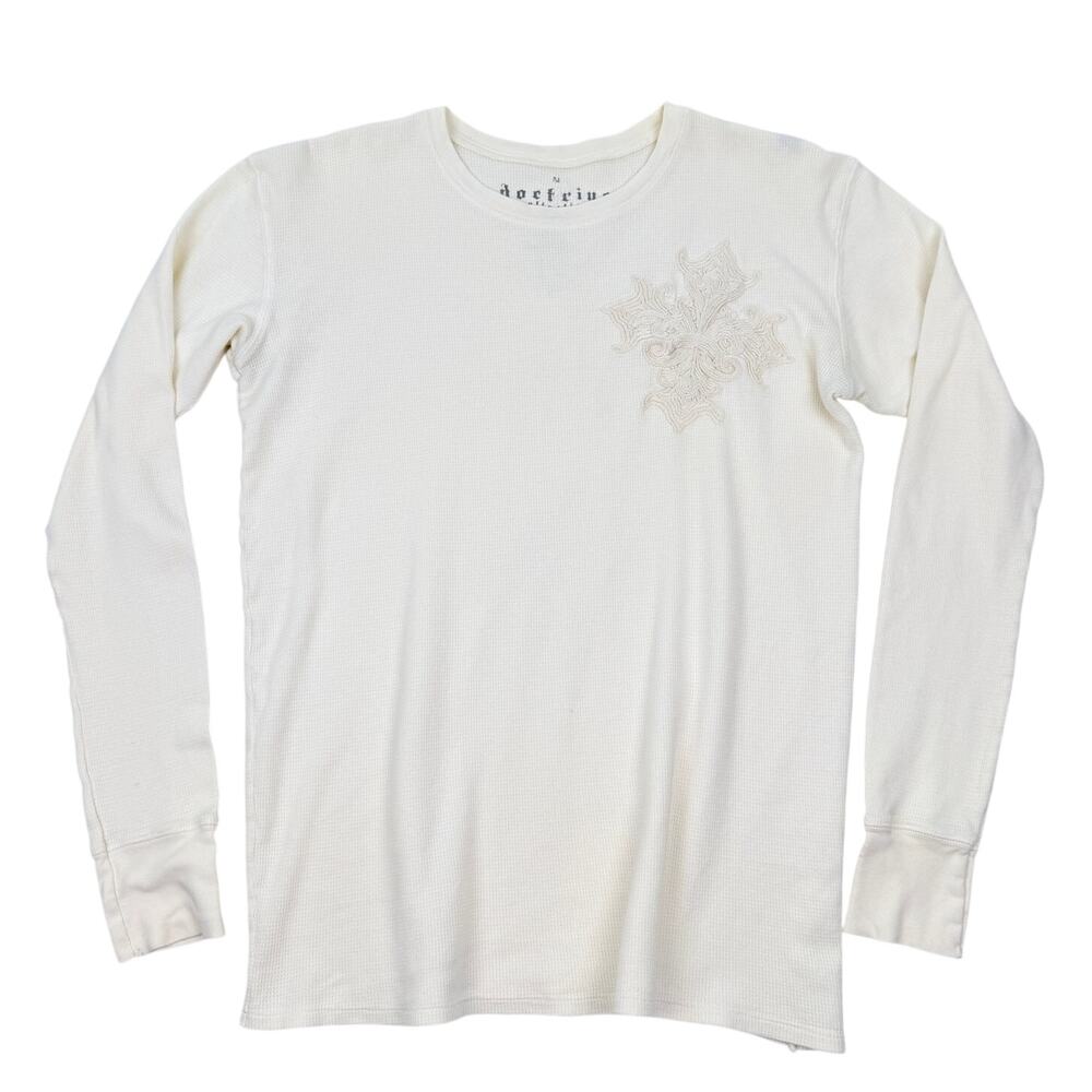 Doctrine Collection Thermal Long Sleeve Cream Waffle Knit Y2K Los Angeles Made M